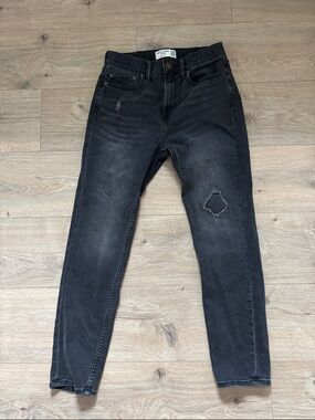 abercrombie kids Black Distressed Slim Tapered Jeans